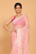 Morchari Cotton Supernet Embroiedery Saree - Peach
