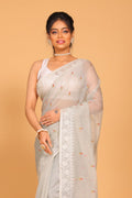Morchari Cotton Supernet Embroiedery Saree - Grey