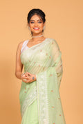 Morchari Cotton Supernet Embroiedery Saree - Green