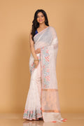 Morchari Cotton Kota Stripe Embroidery Saree - White