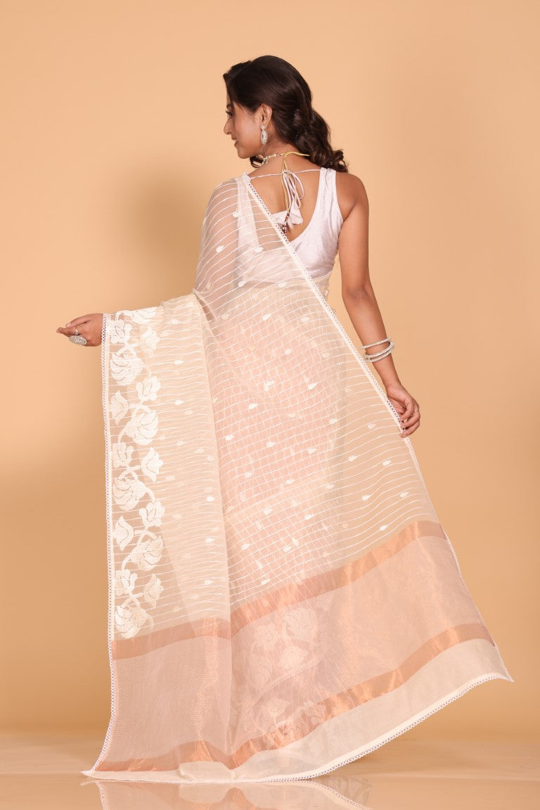 Morchari Orzanga Stripe Embroidery Saree - Beige