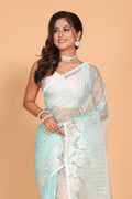 Morchari Orzanga Stripe Embroidery Saree - Sky Blue