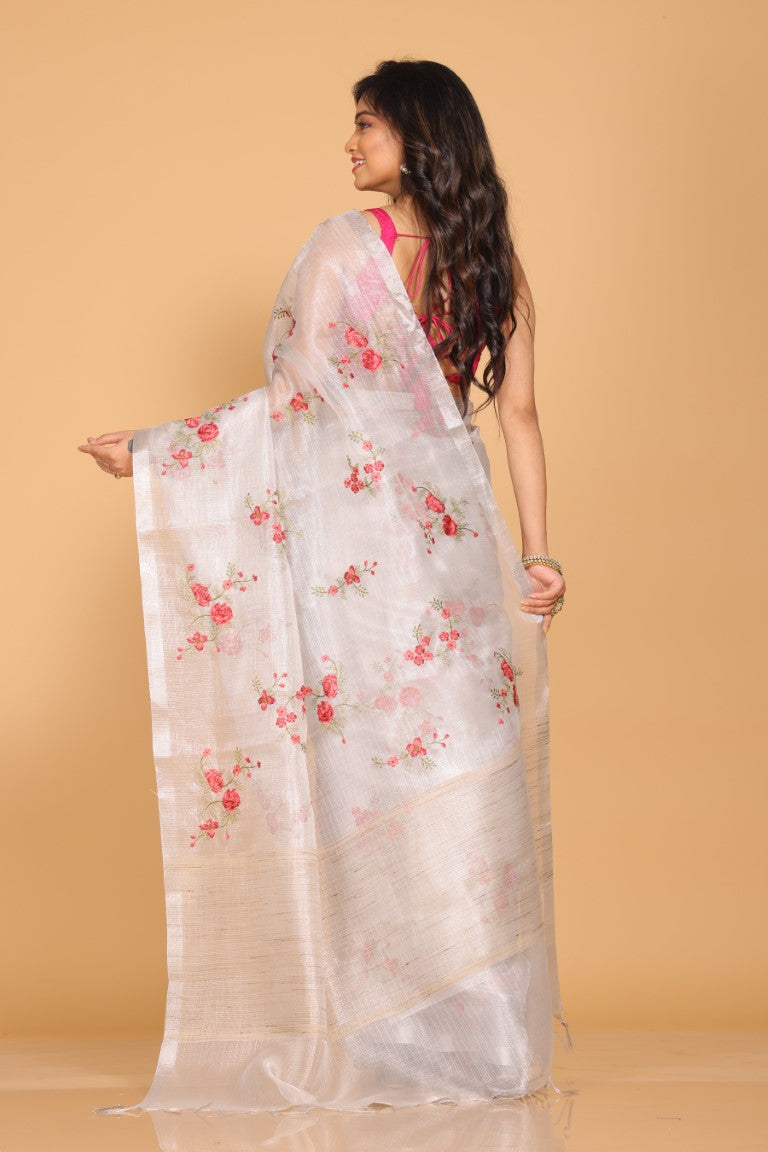 Morchari Kota Silver Zari Tissue Embroidery Saree - Sliver