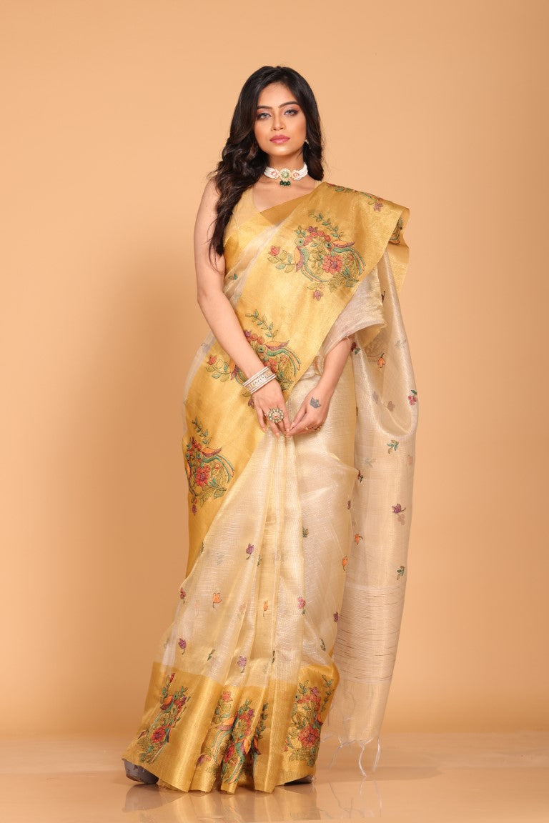 Morchari Kota Gold Zari Tissue Embroidery Saree - Gold