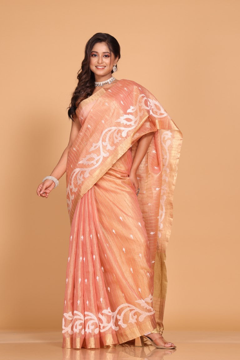 Morchari Kota Zari Stripe Embroidery Saree - Pink