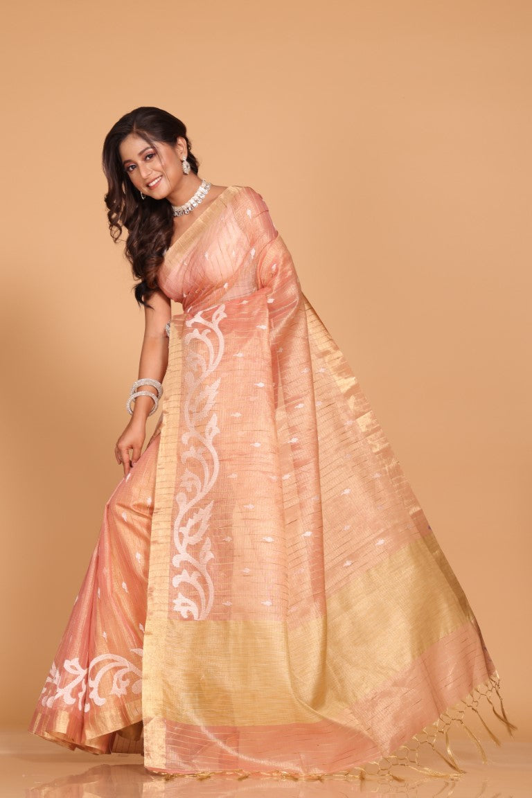 Morchari Kota Zari Stripe Embroidery Saree - Pink