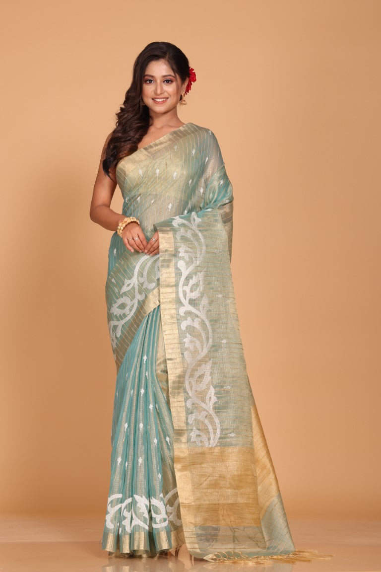 Morchari Kota Zari Stripe Embroidery Saree - Sky Blue
