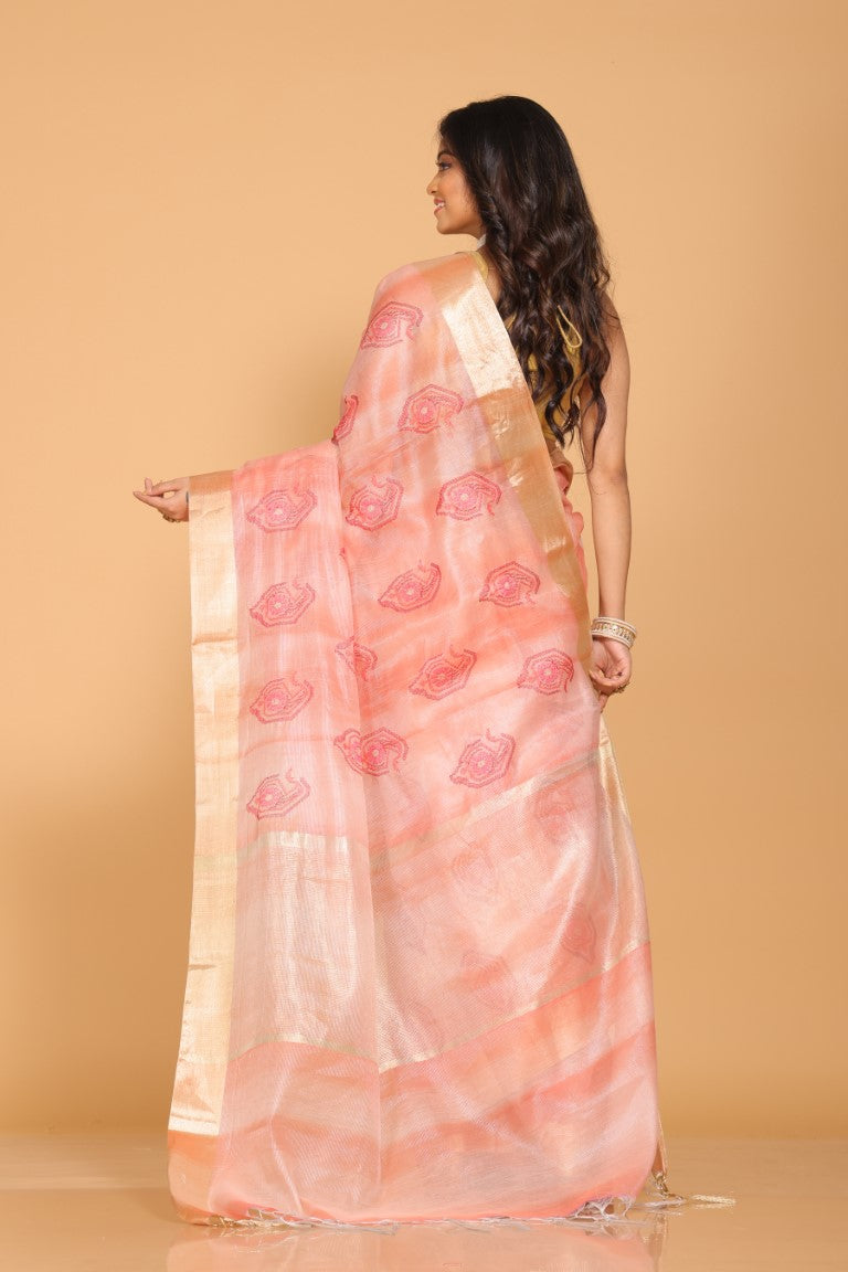 Morchari Kota Tissue Zari Embroidery Saree - Red