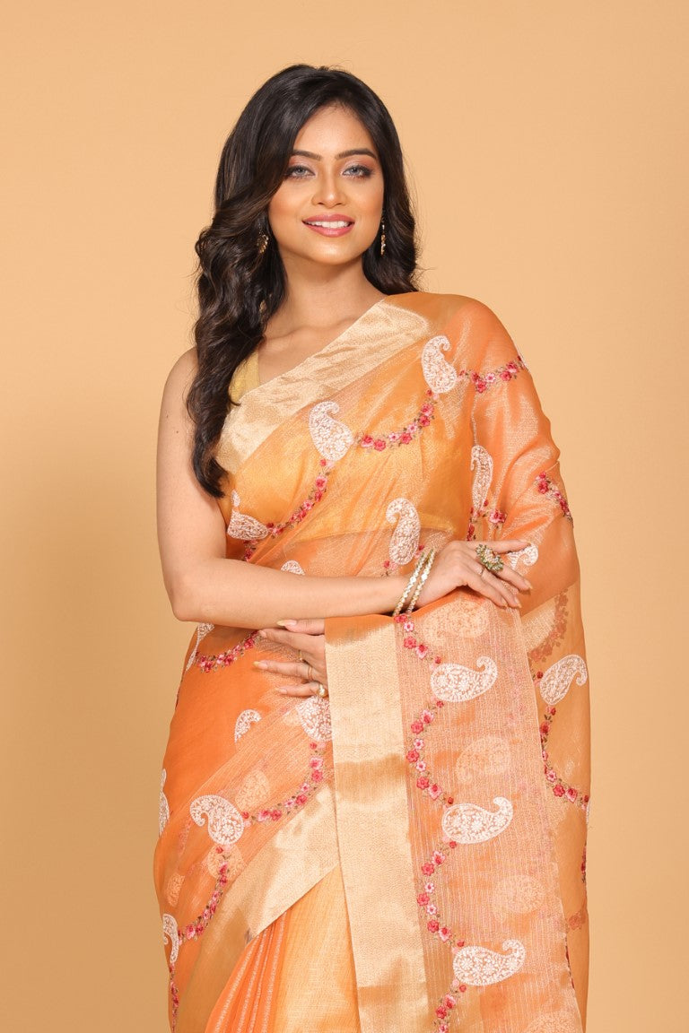 Morchari Kota Zari Embroidery Saree - Peach
