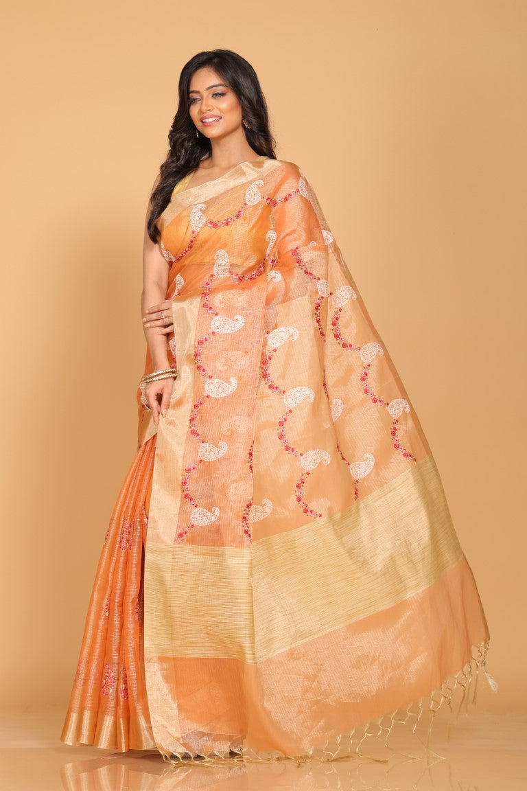 Morchari Kota Zari Embroidery Saree - Peach