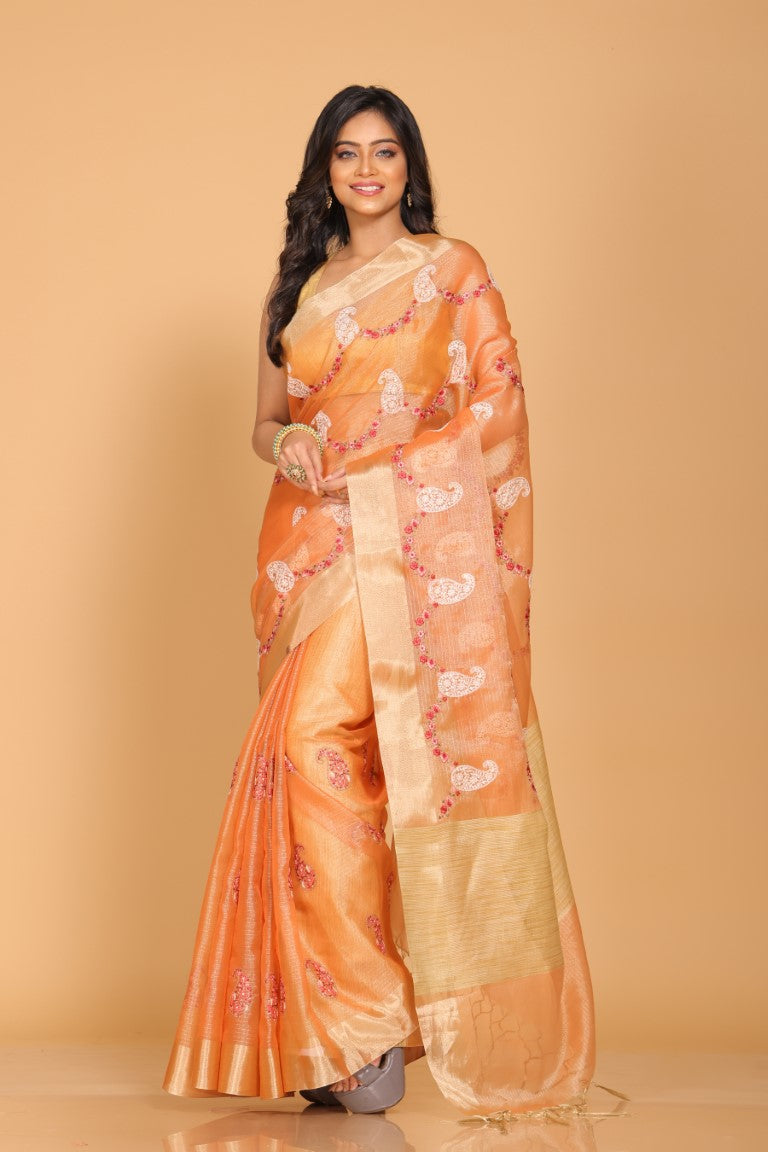 Morchari Kota Zari Embroidery Saree - Peach