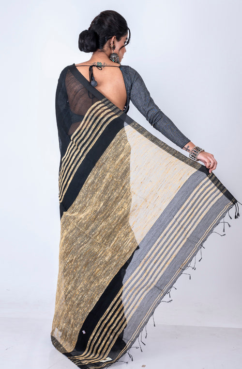 Morchari Bengal Jute Handloom Saree - Black