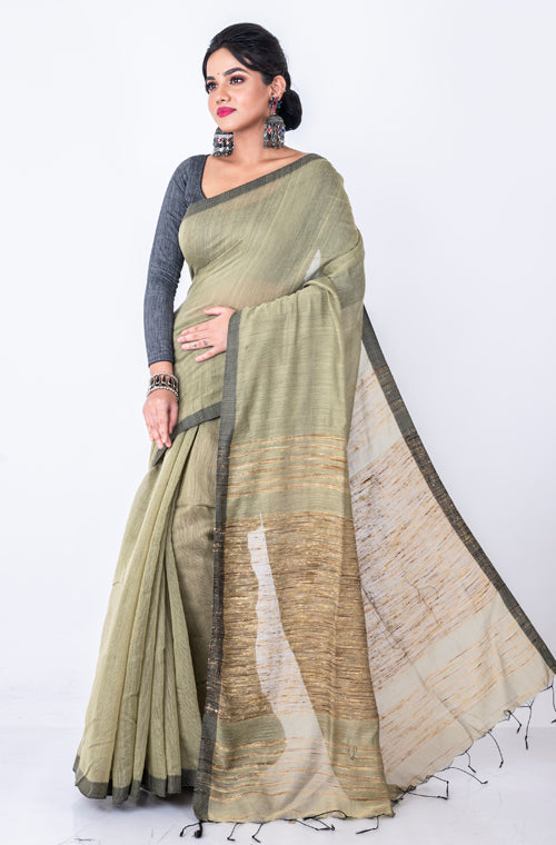 Morchari Bengal Jute Handloom Saree - Grey