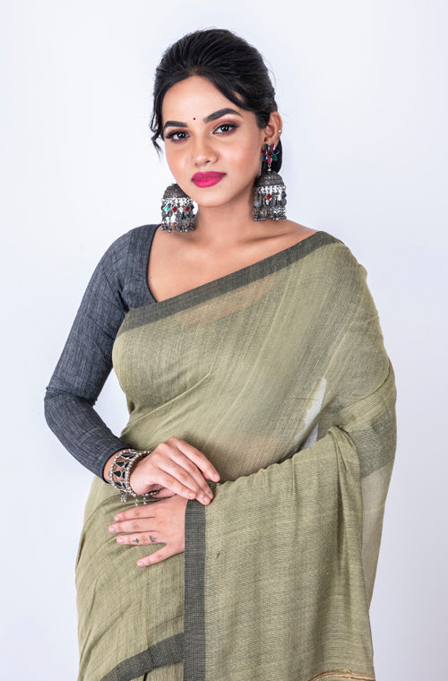 Morchari Bengal Jute Handloom Saree - Grey