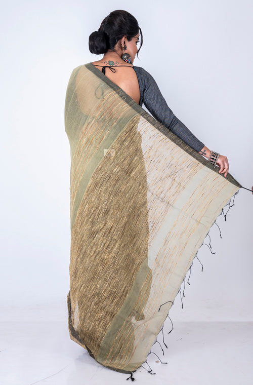 Morchari Bengal Jute Handloom Saree - Grey