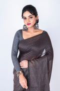 Morchari Bengal Handloom Cotton Zari Check Saree - Brown