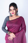 Morchari Bengal Handloom Cotton Zari Check Saree - Deep Maroon