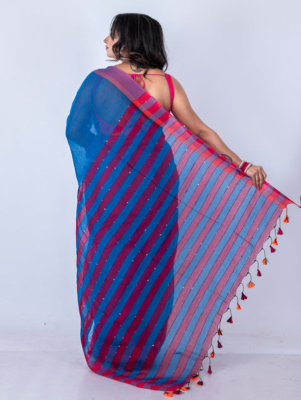 Morchari Bengal Handloom Cotton By Cotton Saree - Multicolor