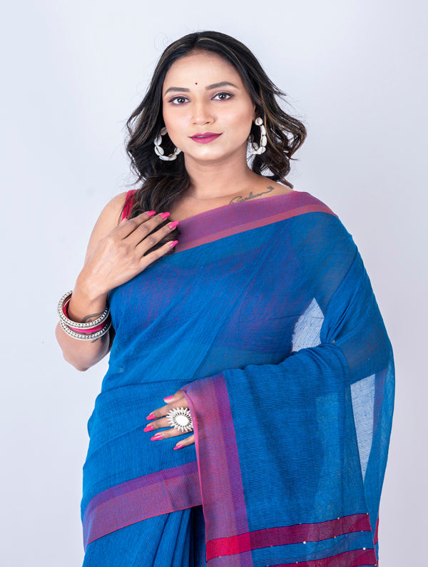 Morchari Bengal Handloom Cotton By Cotton Saree - Multicolor