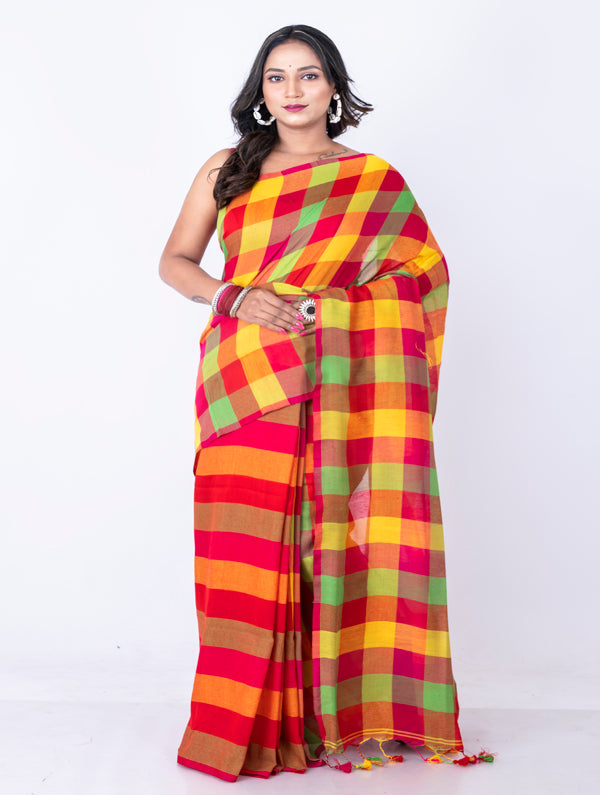 Morchari Bengal Handloom Cotton By Cotton Saree - Beige