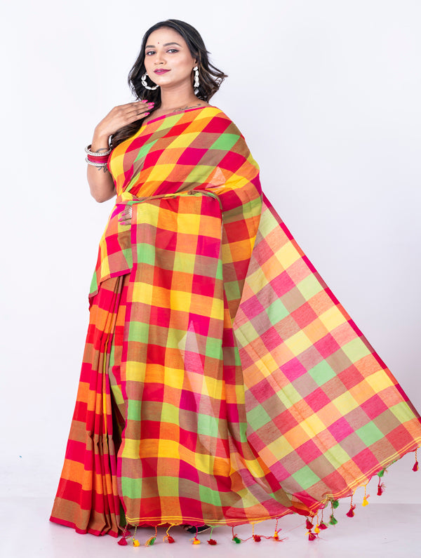 Morchari Bengal Handloom Cotton By Cotton Saree - Beige