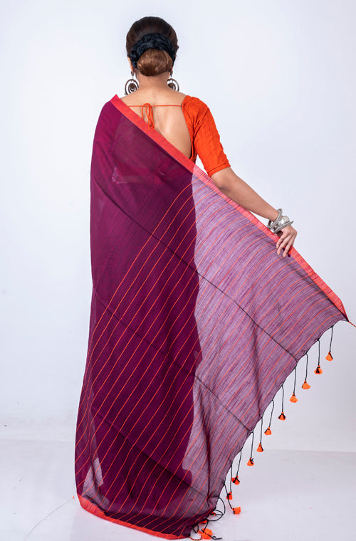 Morchari Bengal Handloom Cotton By Cotton Saree - Multicolor