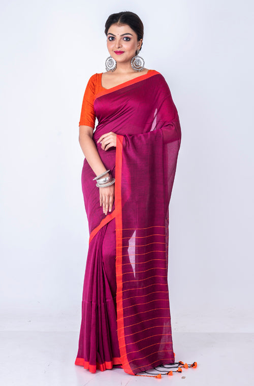 Morchari Bengal Handloom Cotton By Cotton Saree - Multicolor