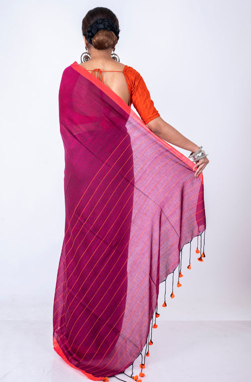 Morchari Bengal Handloom Cotton By Cotton Saree - Multicolor