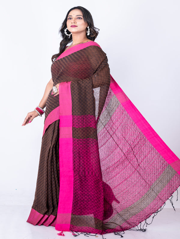 Morchari Bengal Cotton / Cotton Saree - Magenta