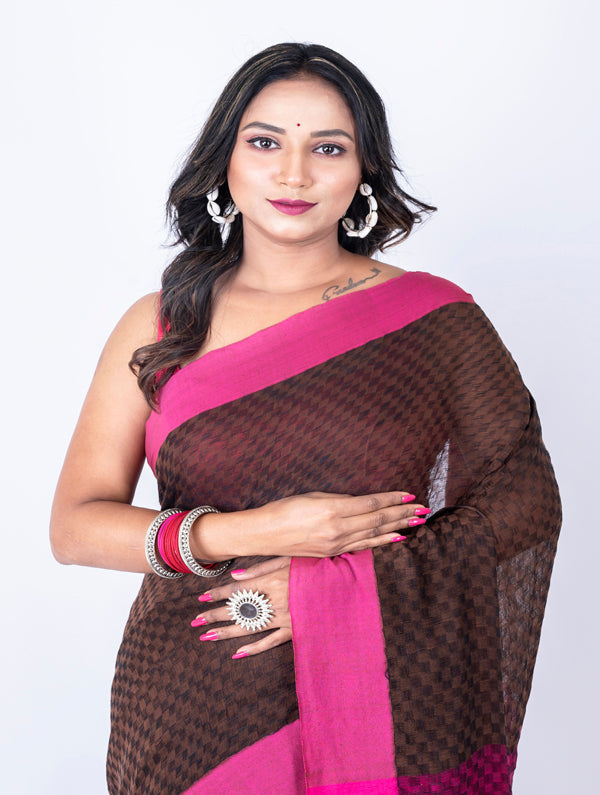 Morchari Bengal Cotton / Cotton Saree - Magenta