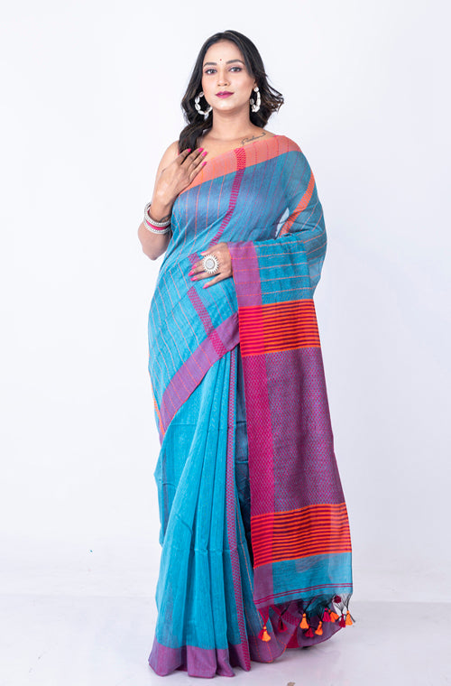Morchari Bengal Cotton / Cotton Saree - Blue