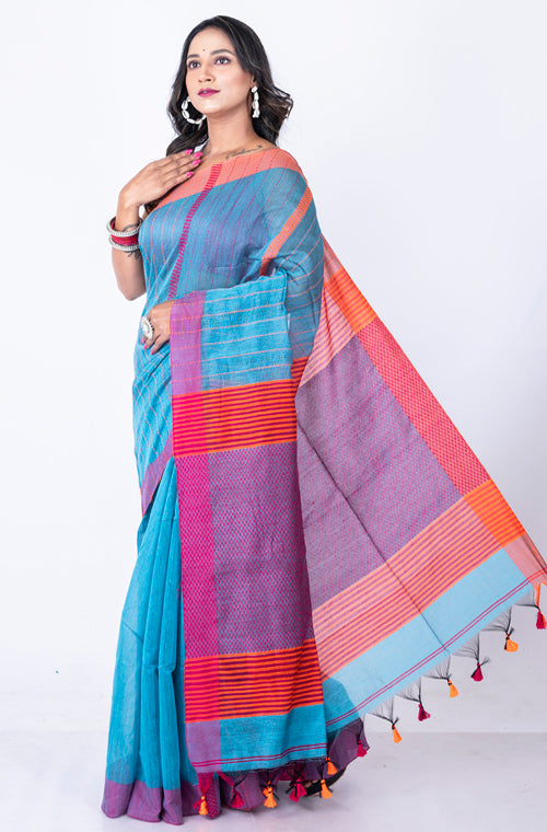 Morchari Bengal Cotton / Cotton Saree - Blue