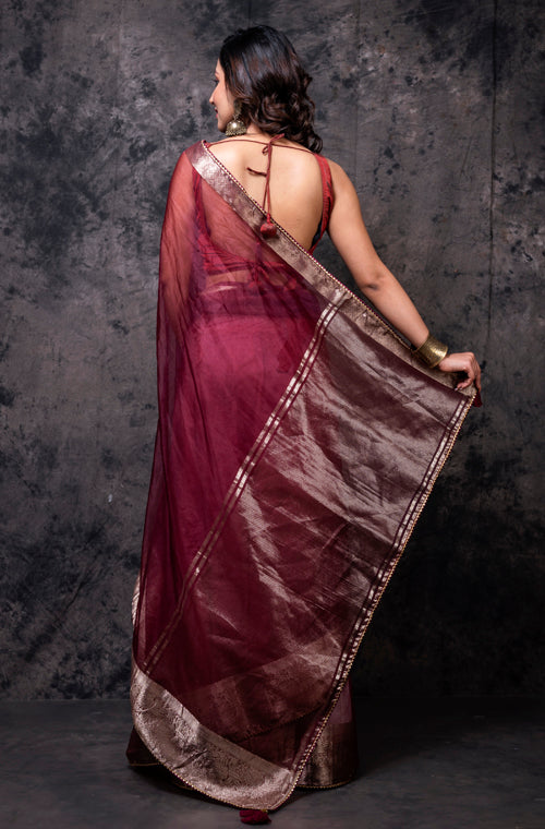 Morchari Organza Saree - Brown