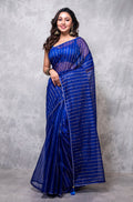 Morchari Organza Saree With Plain Blouse - Navy Blue