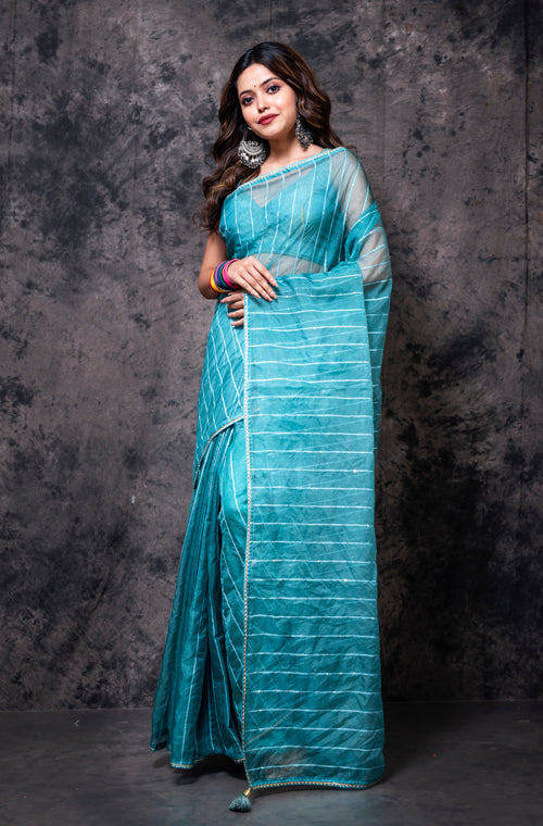 Morchari Organza Saree With Plain Blouse - Light Green