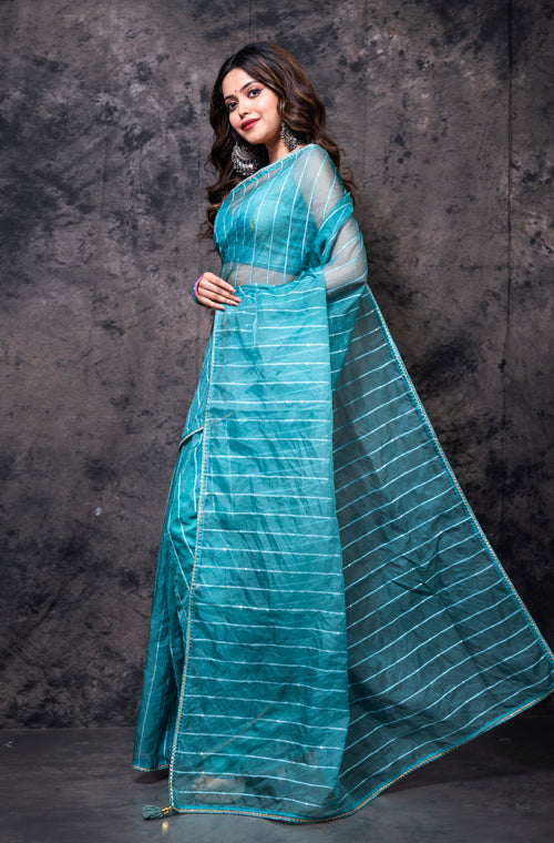 Morchari Organza Saree With Plain Blouse - Light Green