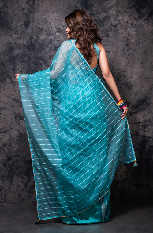 Morchari Organza Saree With Plain Blouse - Light Green