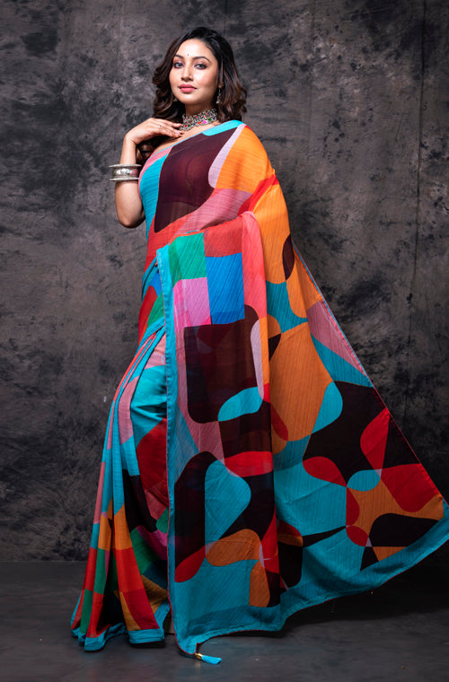 Morchari Georgette Saree With Digital Print - Multicolor