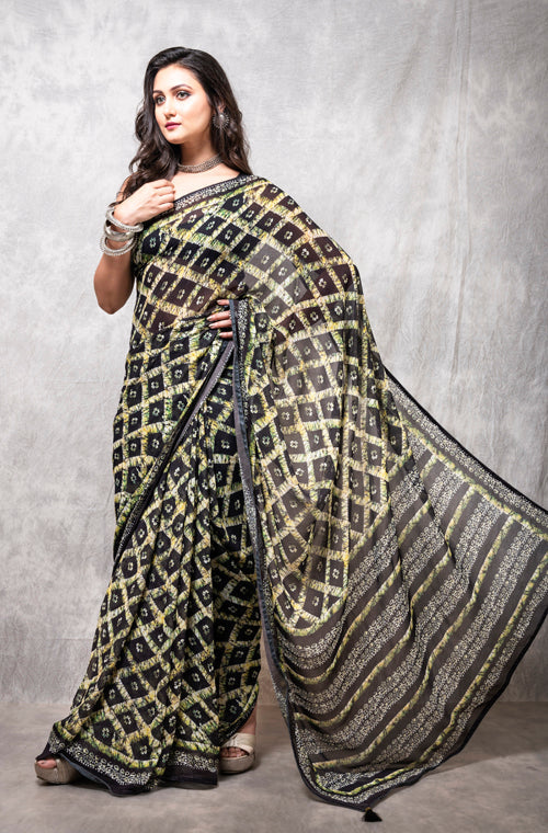 Morchari Georgette Saree With Digital Print - Multicolour