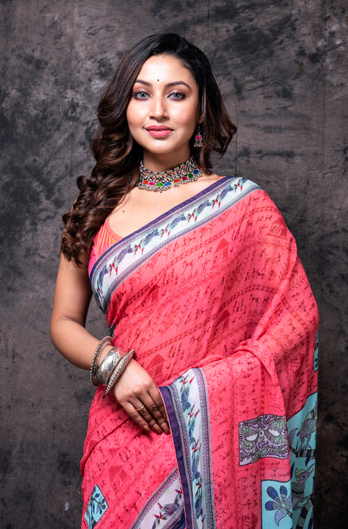 Morchari Georgette Saree With Digital Print - Multicolour