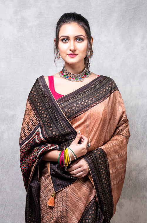 Morchari Pure Dola Silk Saree Digital Print - Multicolour