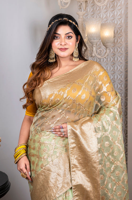 Morchari Organza Heavy Zari Saree - Green