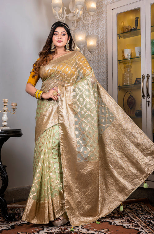 Morchari Organza Heavy Zari Saree - Green