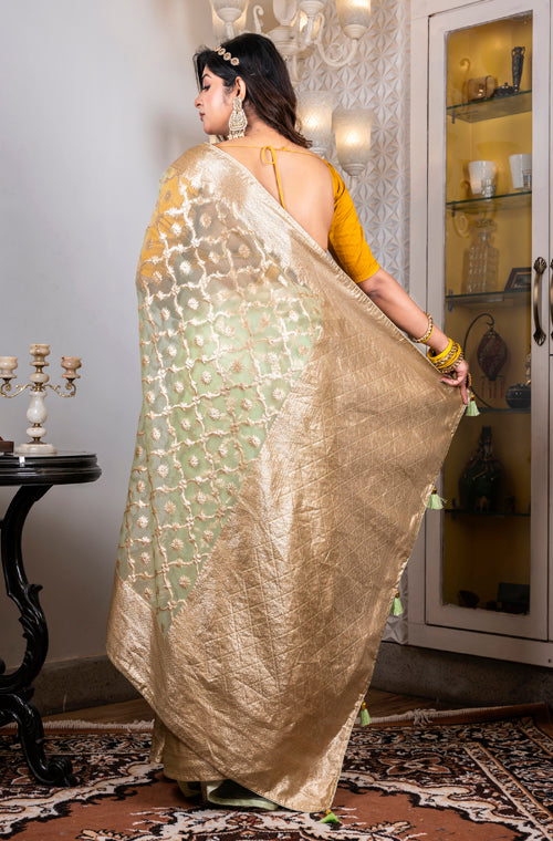 Morchari Organza Heavy Zari Saree - Green