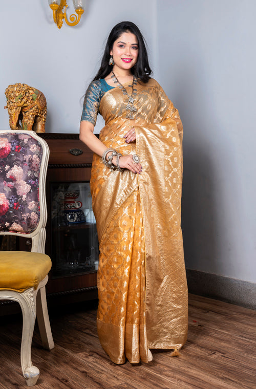 Morchari Organza Heavy Zari Saree - Yellow