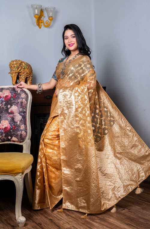 Morchari Organza Heavy Zari Saree - Yellow