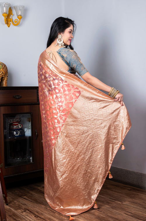 Morchari Organza Heavy Zari Saree - Pink