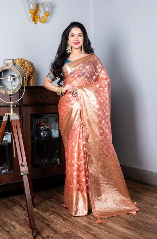 Morchari Organza Heavy Zari Saree - Pink