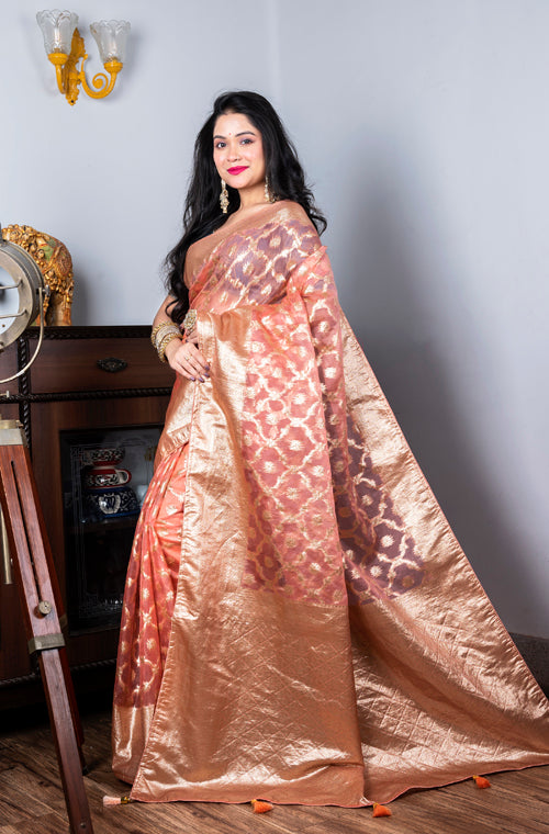 Morchari Organza Heavy Zari Saree - Pink