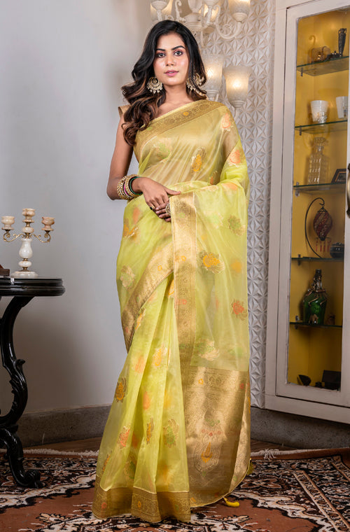 Morchari Organza Heavy Zari Saree - Green
